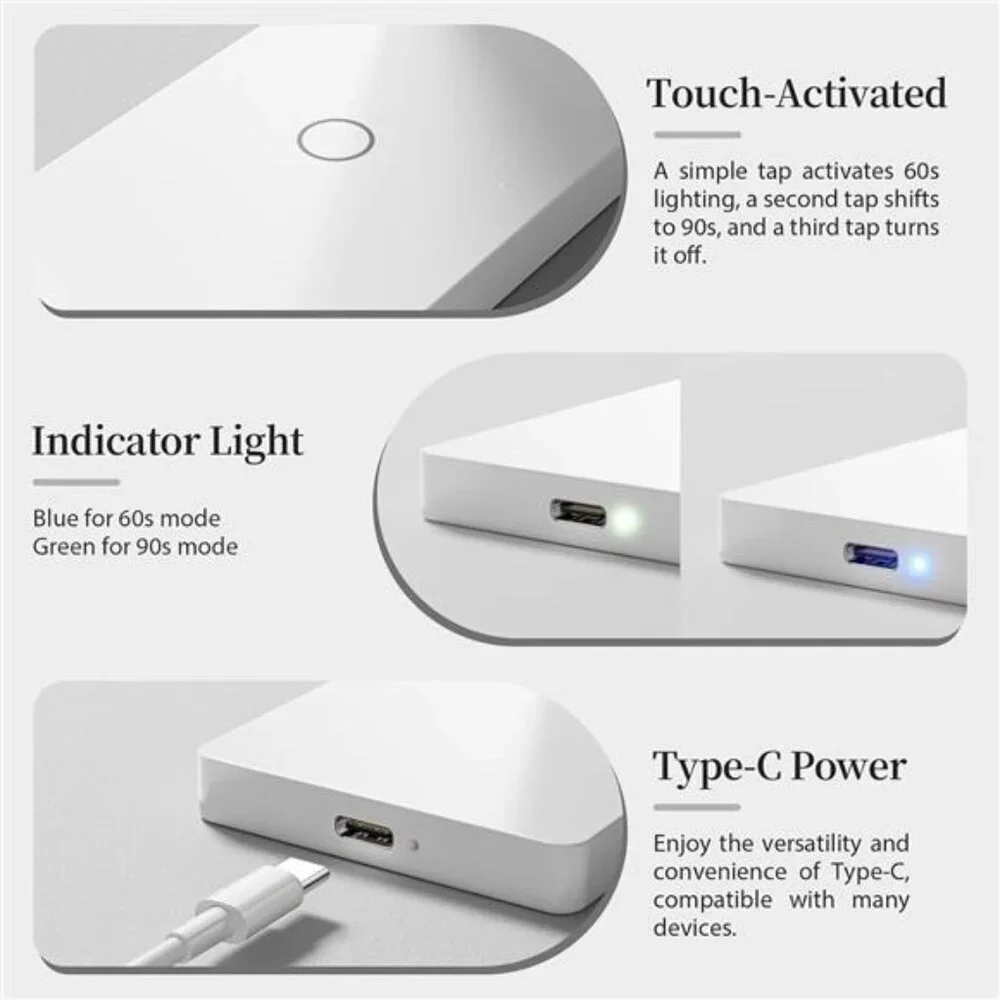 UV Nail Lamp LED 18W Fast Curing Gel Polish Manicure Dual Timer Type C
